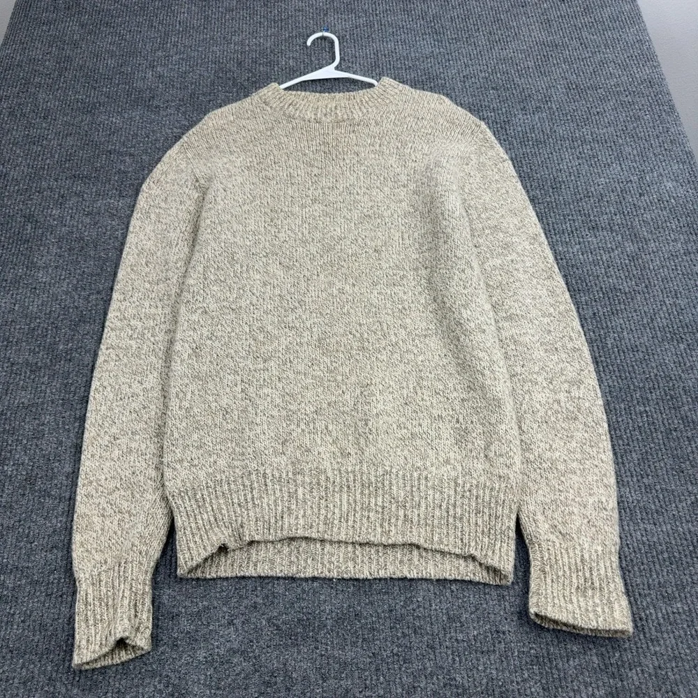 Vintage LL Bean Freeport Maine Sweater Men Tan Wool Crewneck Heavyweight Outdoor